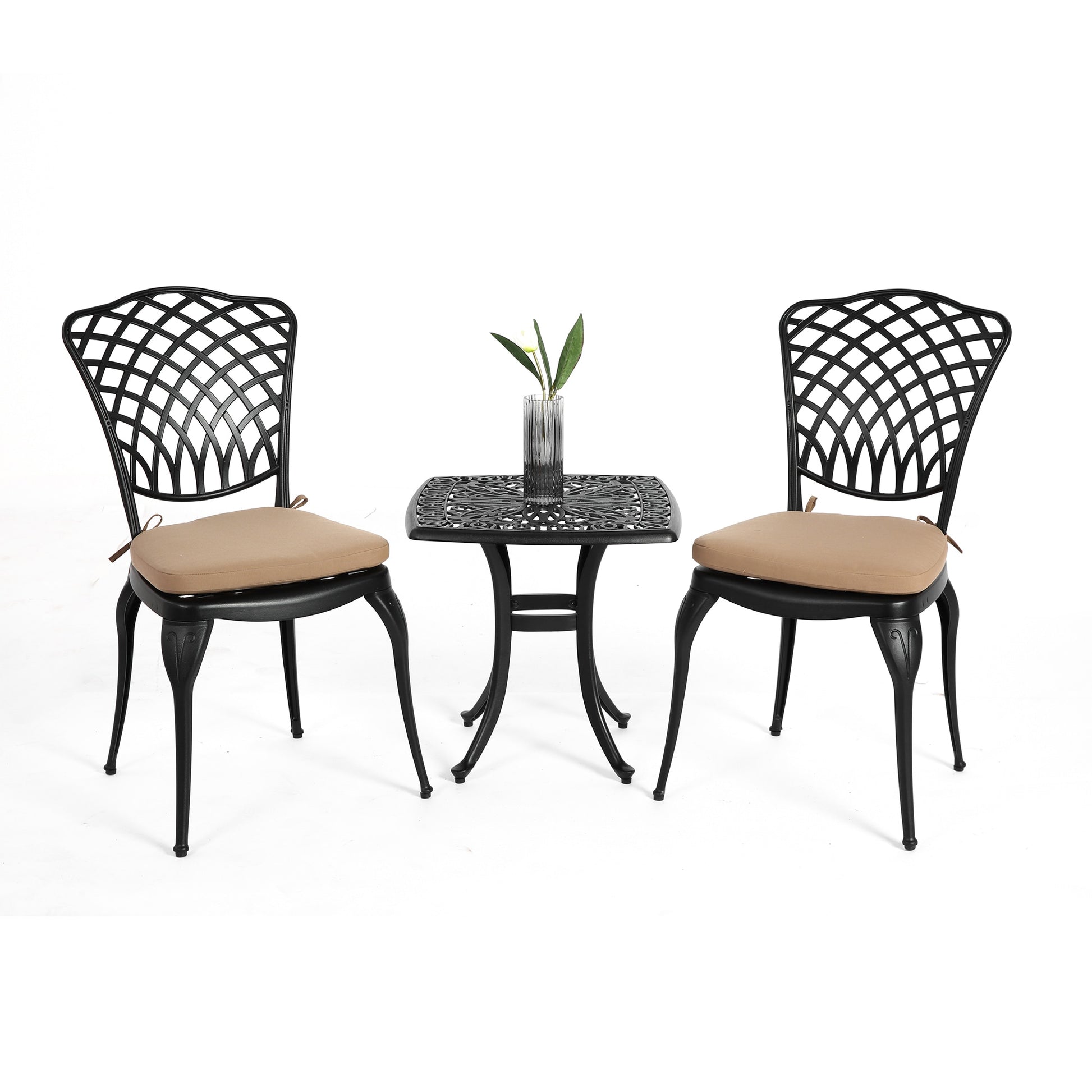 SINOFURN 3 -Piece Patio Conversation Set with Brown Cushions