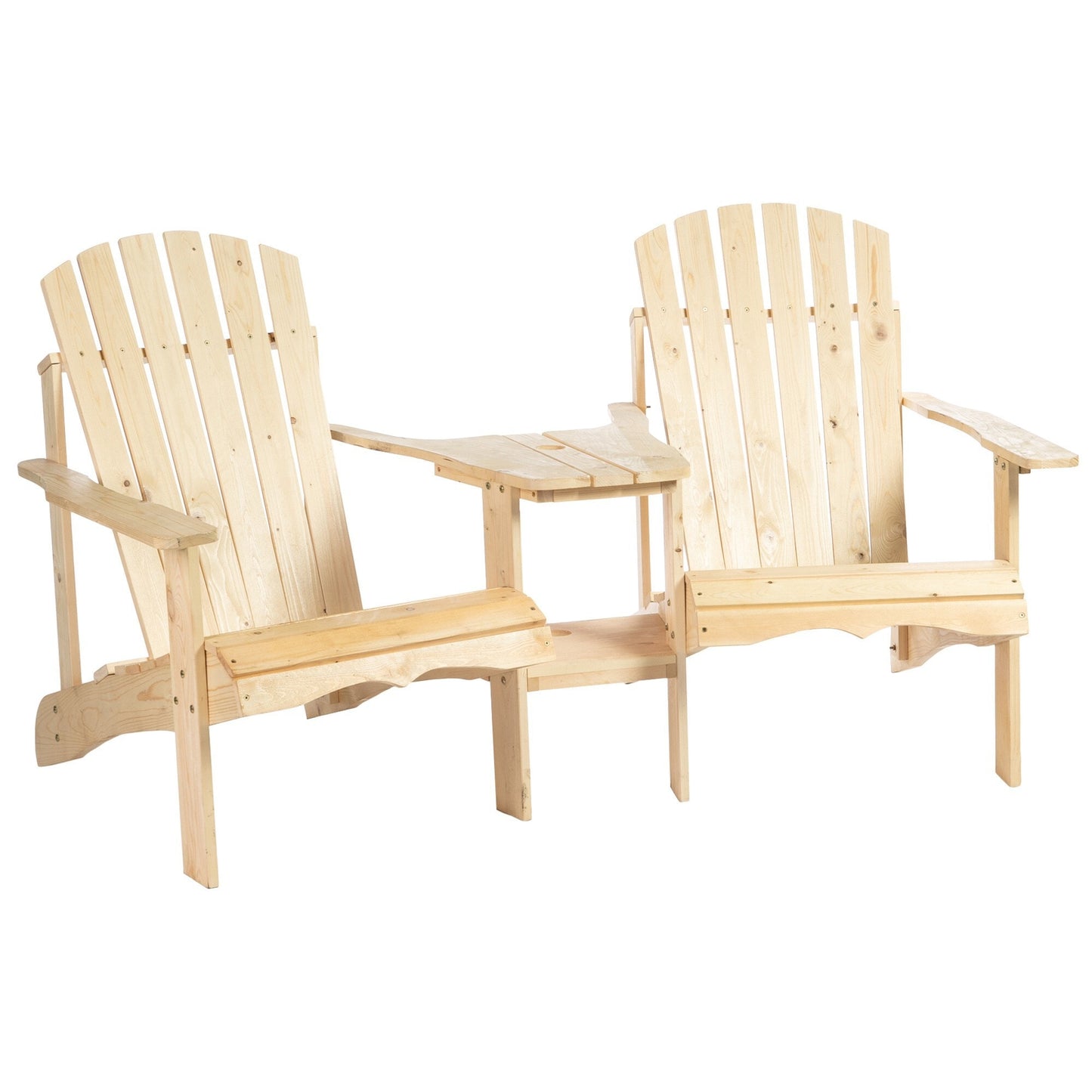 Miki Shinly Outdoor Patio Chair Set Set of 2 Beige Wood Frame Stationary Adirondack Chair with Solid Seat