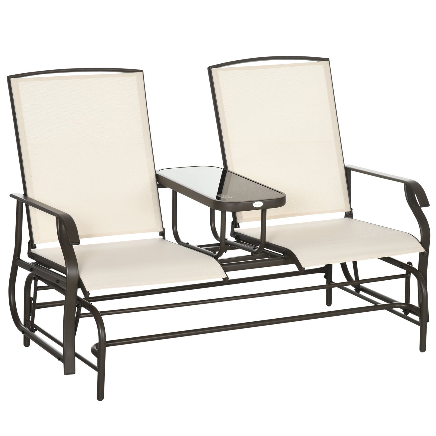 Miki Shinly Outdoor Patio Chair Set of 2 Black Steel Frame Glider Conversation Chair with Beige Mesh Seat