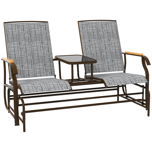 Miki Shinly Outdoor Patio Chair Set of 2 Brown Steel Frame Glider Conversation Chair with Gray Mesh Seat