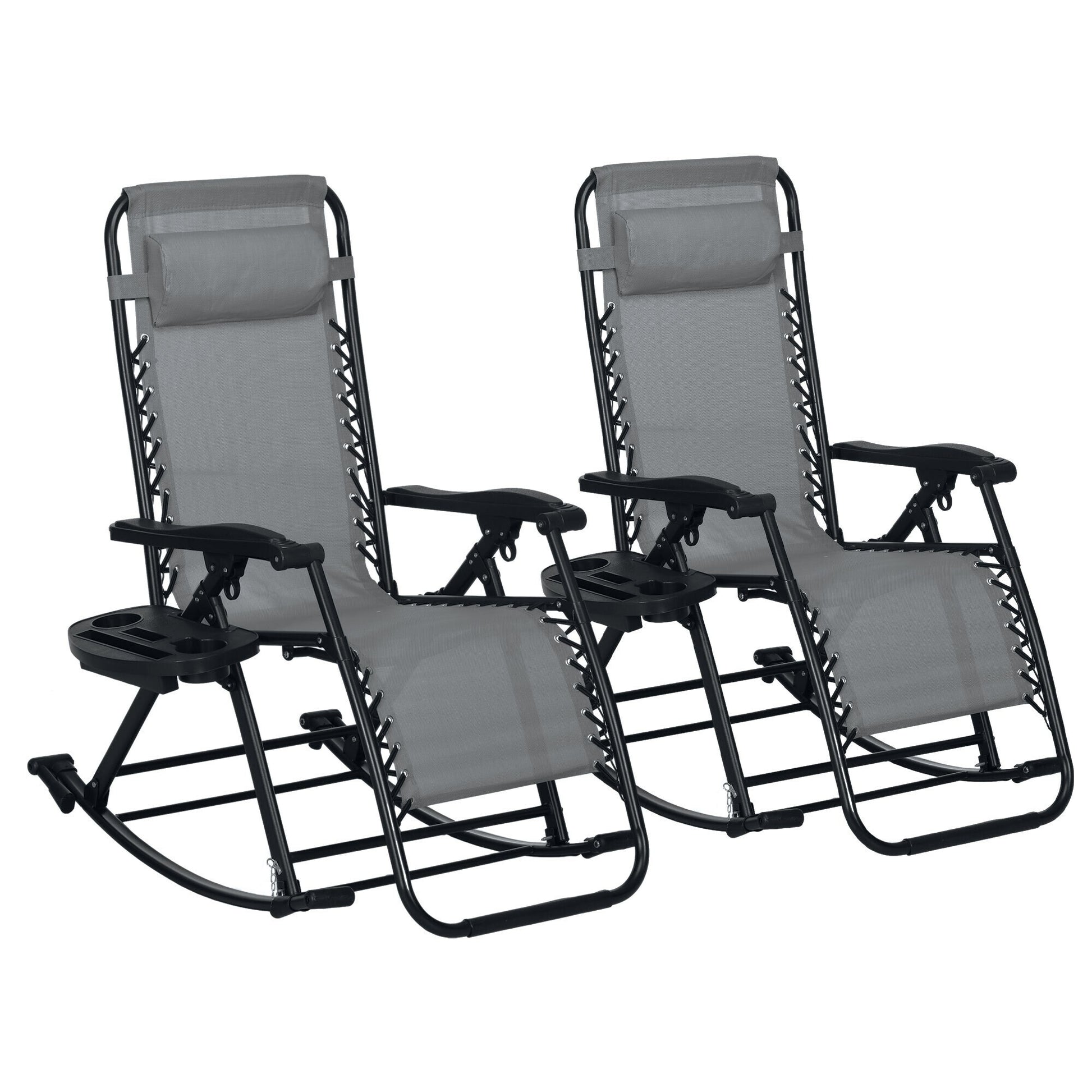 Miki Shinly Outdoor Patio Chair Set of 2 Grey Steel Frame Zero Gravity Chair with Gray Cushioned Seat