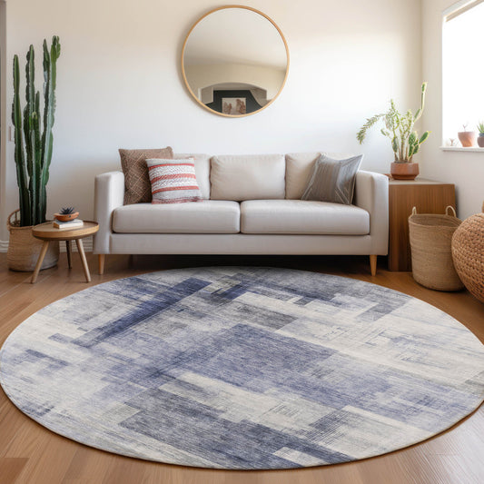 Addison Rugs Chantille ACN1067DN 8 x 8 (ft) Denim Round Indoor/Outdoor Geometric Machine washable Pet Friendly Area rug