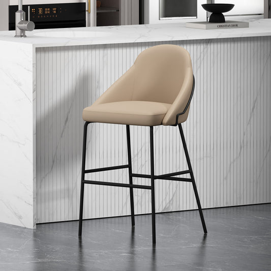 Manhattan Comfort Tan and Black 29.1-in H Bar height Upholstered Metal Bar Stool