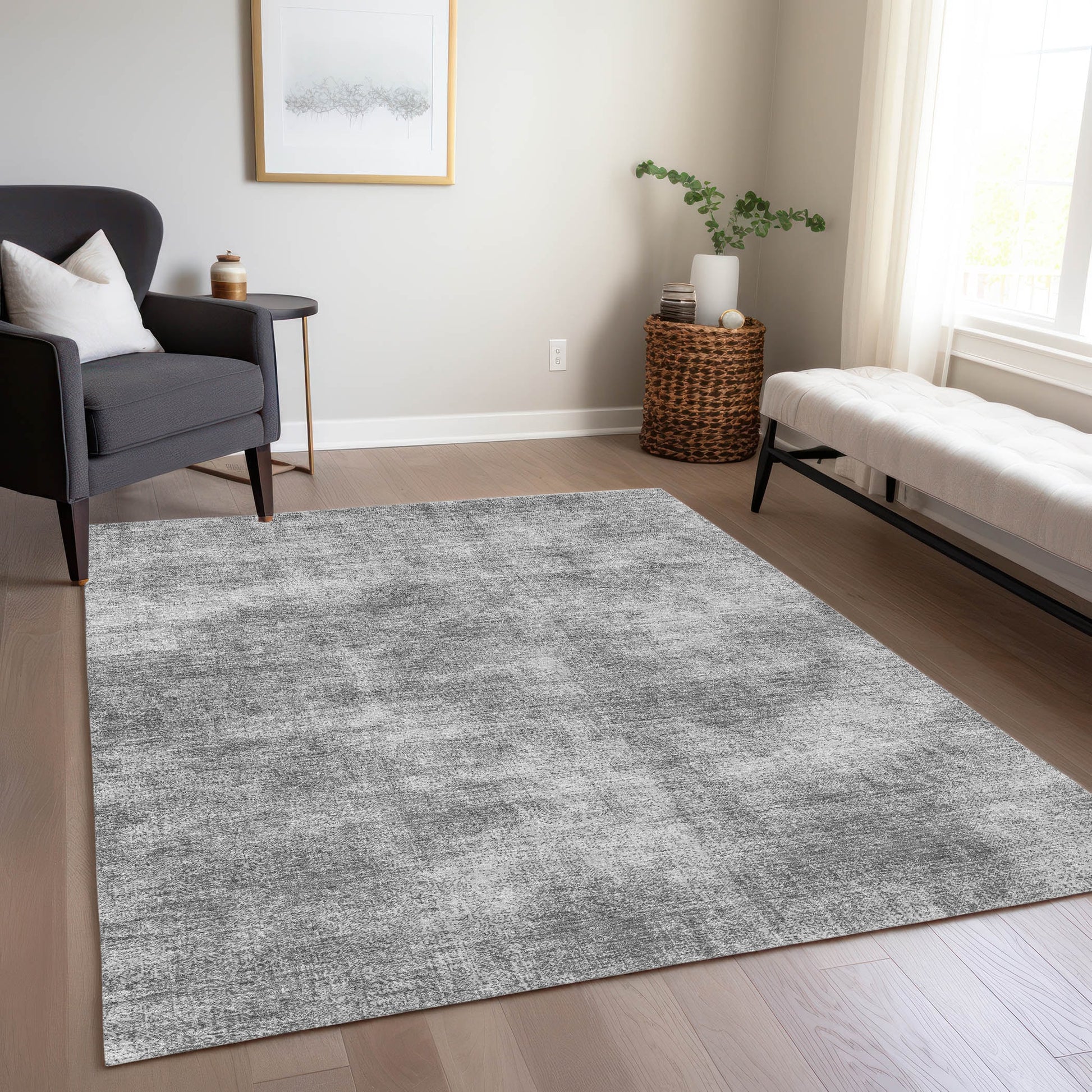 Addison Rugs Chantille ACN1018GY 8 x 10 (ft) Gray Rectangular Indoor/Outdoor Geometric Machine washable Pet Friendly Area rug
