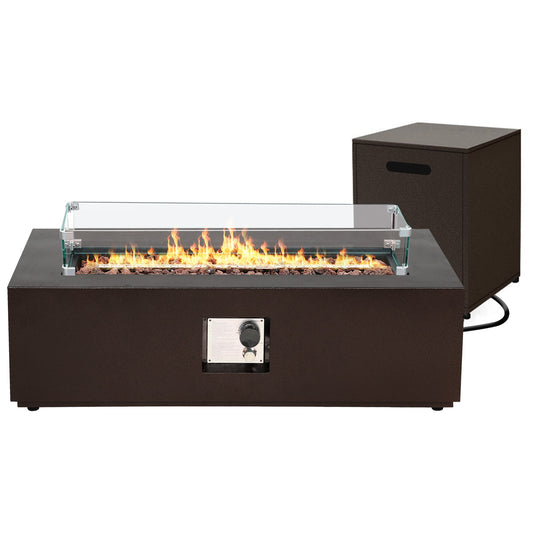 Patio Watcher 42-in W Brown Iron Rectangle Liquid propane Fire pit table
