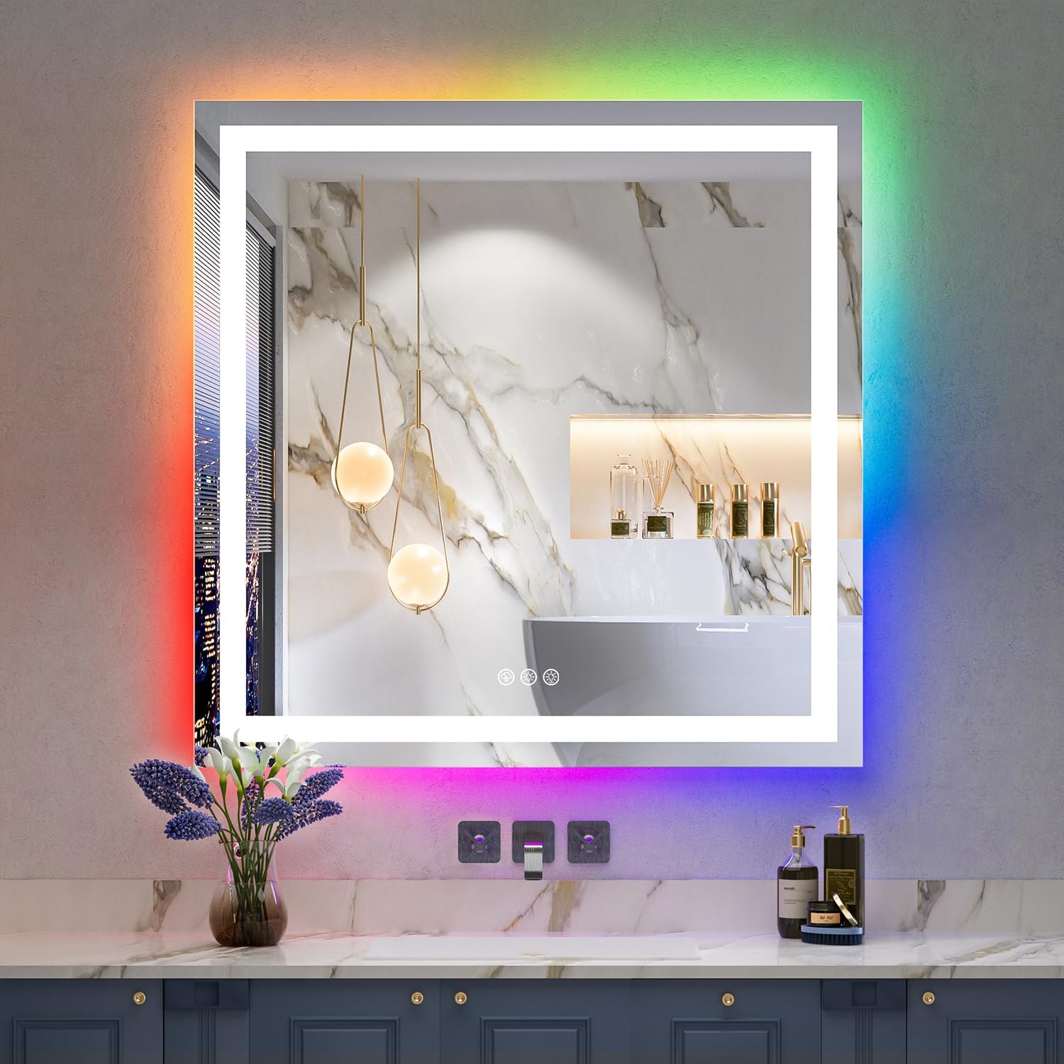 waterpar 36-Inches x 36-Inches Polished Frameless Square Dimmable LED Lighted Fog Free Bathroom Vanity Mirror ( Clear )