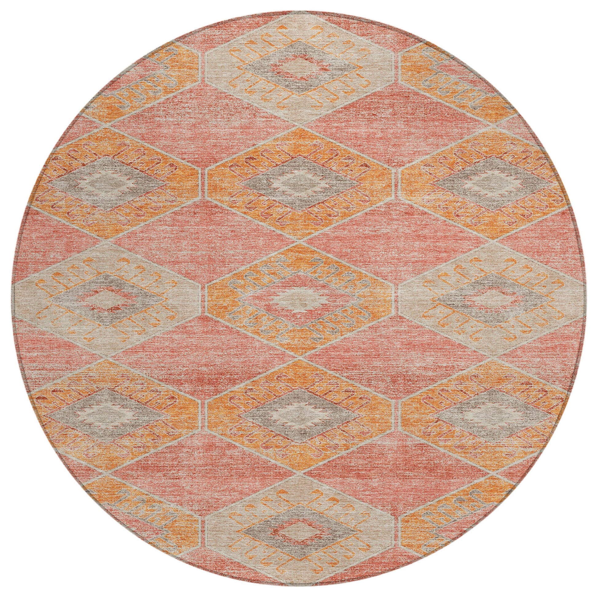 Addison Rugs Chantille ACN1857CR 8 x 8 (ft) Loomed Coral Round Indoor/Outdoor Geometric Machine washable Pet Friendly Area rug
