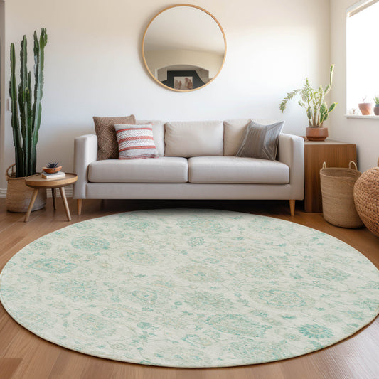 Addison Rugs Chantille ACN1833TQ 8 x 8 (ft) Loomed Turquoise Round Indoor/Outdoor Geometric Machine washable Pet Friendly Area rug