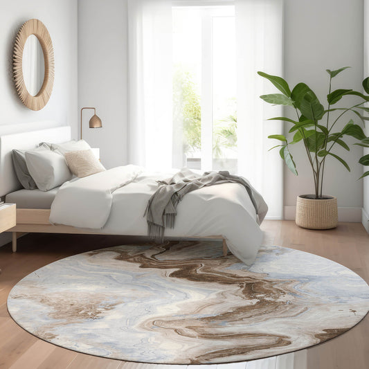 Addison Rugs Chantille ACN1862TP 8 x 8 (ft) Loomed Taupe Round Indoor/Outdoor Geometric Machine washable Pet Friendly Area rug