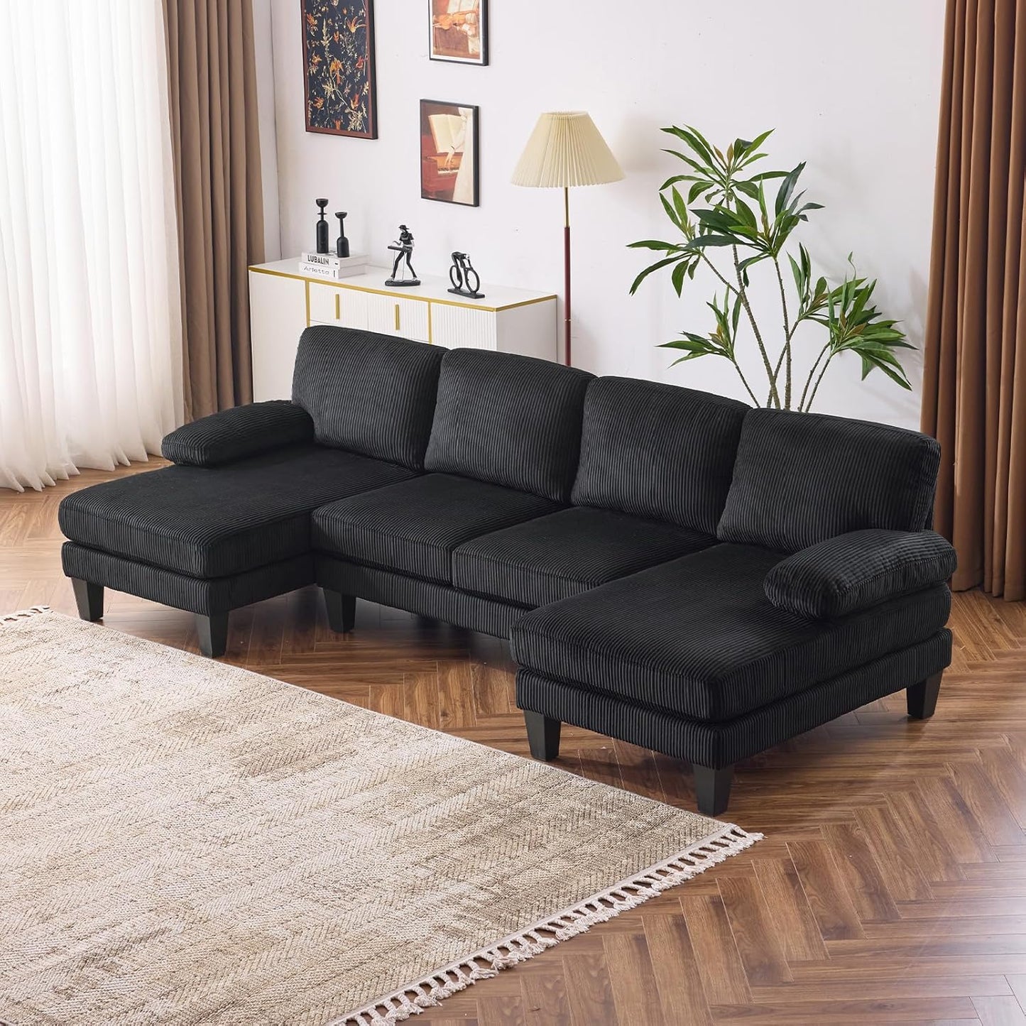 Outopee 111.4-in Modern Black Sectional