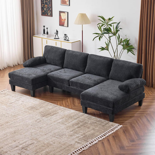 Outopee 111.4-in Modern Black Chenille Sectional