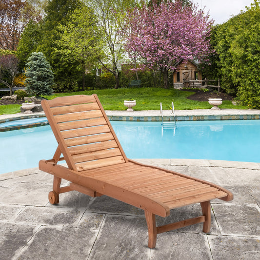 BABOOM Outdoor Chaise Lounge Natural Wood Frame Stationary Chaise Lounge Chair with Slat Seat