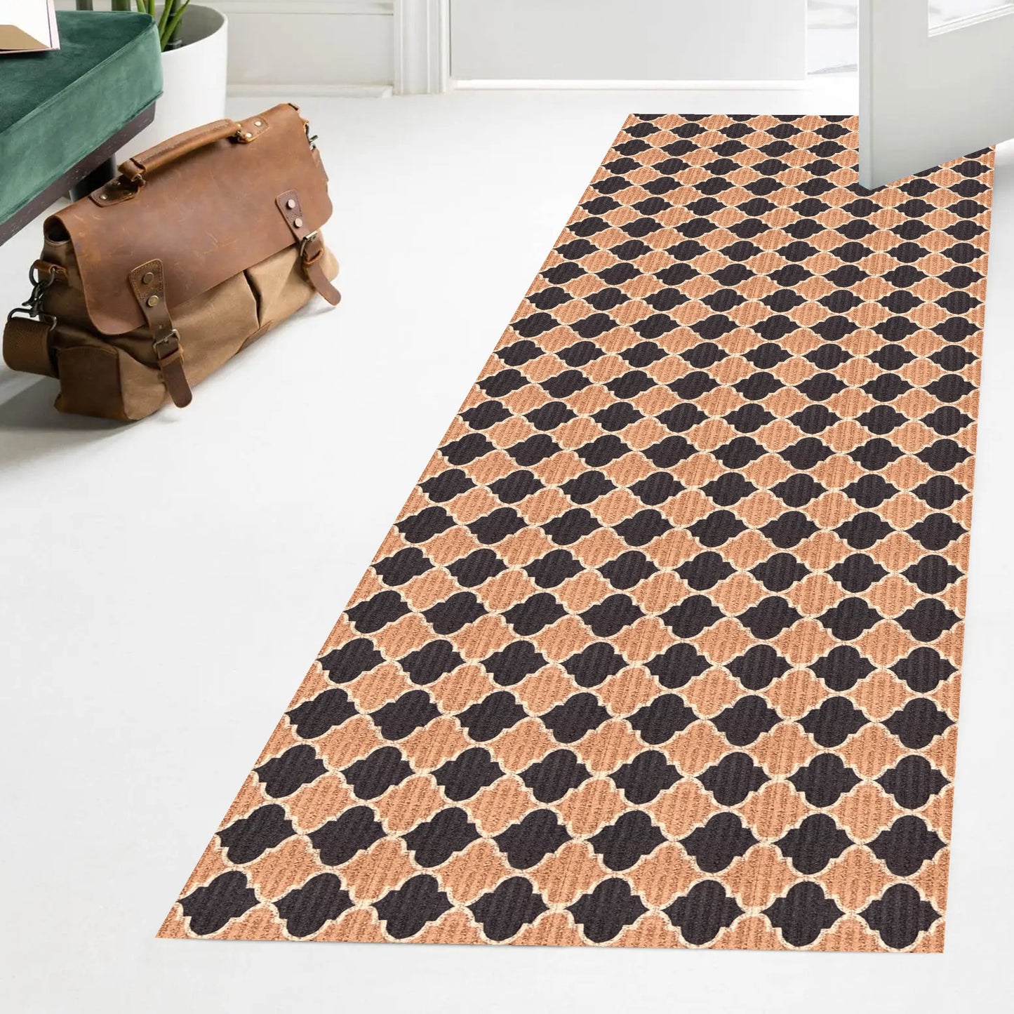 Playa Rug 3 x 46 (ft) Knotted Trellis-Black Rectangular Indoor/Outdoor Trellis Pet Friendly Runner rug