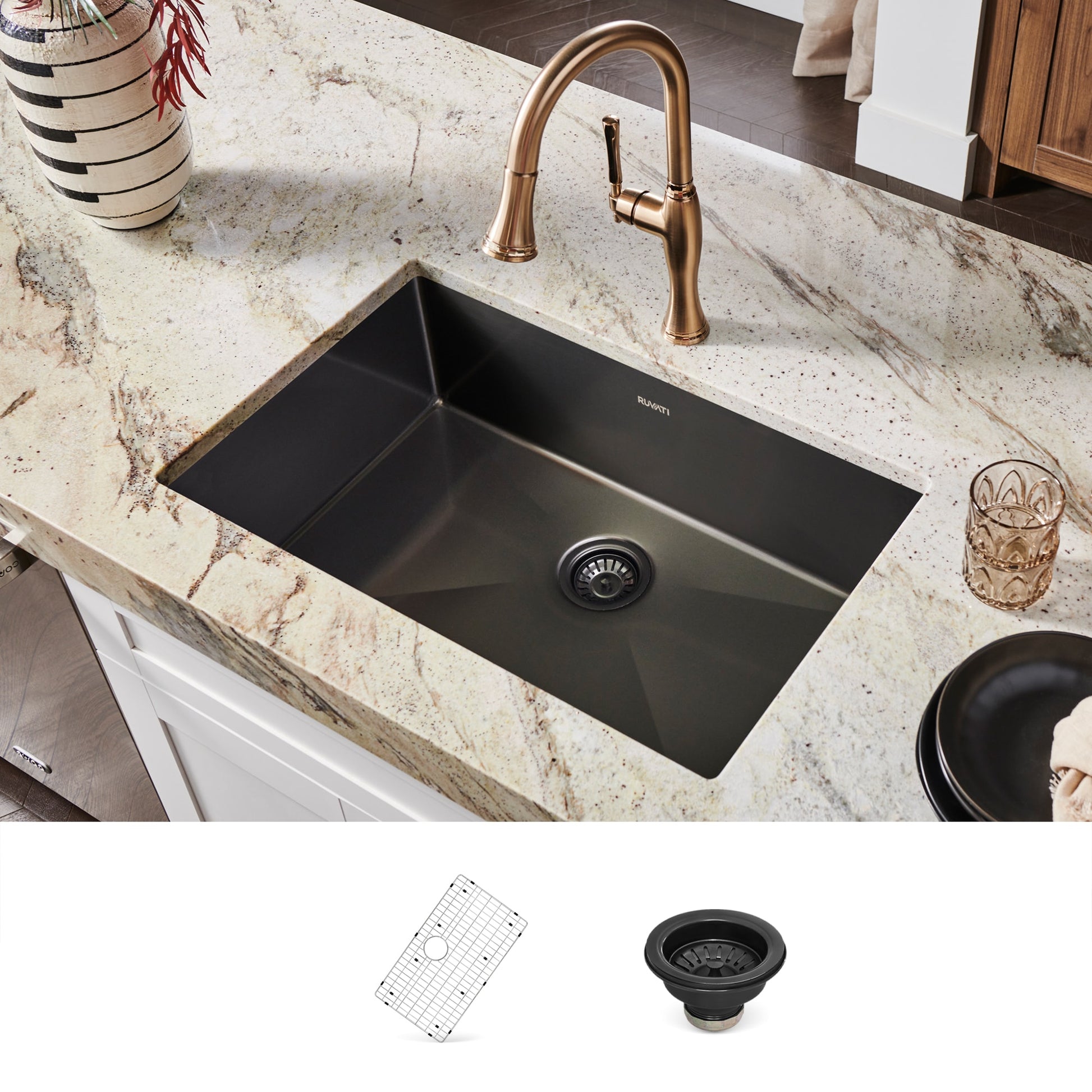 Ruvati Terraza Undermount 27-in x 25-in Stainless steel Single bowl 16 -Gauge Kitchen Sink