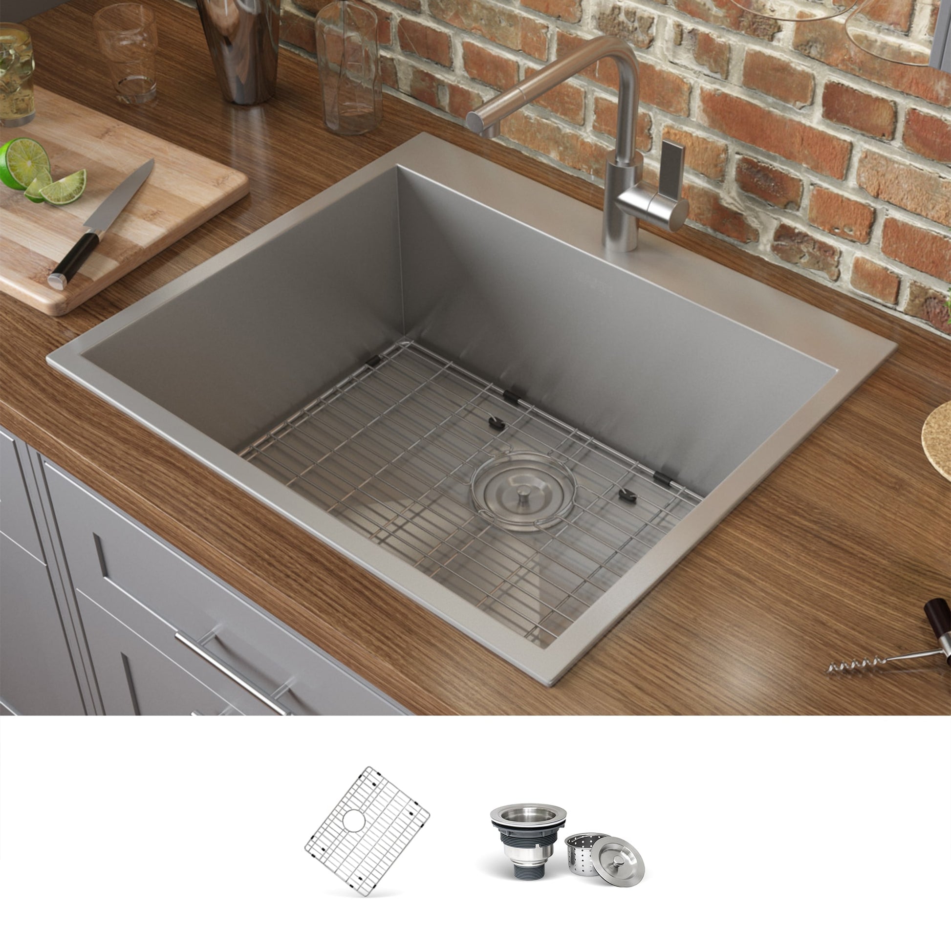 Ruvati Kitchen Sinks Drop-in 25-in x 22-in Stainless steel Single bowl 16 -Gauge Kitchen Sink