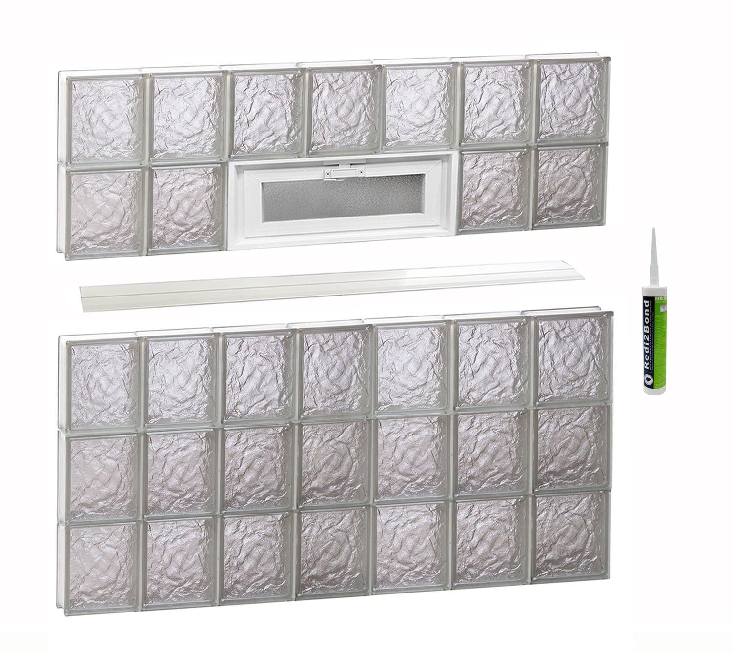 REDI2SET Ice Glass 40-1/4-in x 38-3/4-in Frameless Replacement Vented Glass Block Window
