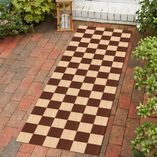 Playa Rug 3 x 40 (ft) Check-Brown Rectangular Indoor/Outdoor Geometric Pet Friendly Runner rug