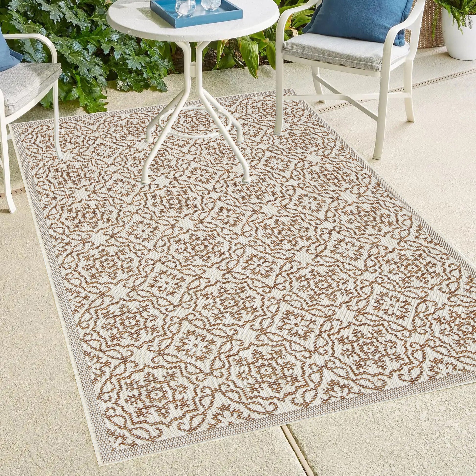 Playa Rug 10 x 13 (ft) Knotted Sisal Eliza-Taupe Ivory Rectangular Indoor/Outdoor Damask Machine washable Pet Friendly Area rug