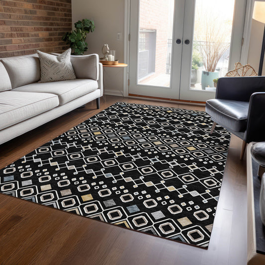 Addison Rugs Chantille ACN938BK 8 x 10 (ft) Loomed Black Rectangular Indoor/Outdoor Machine washable Pet Friendly Area rug