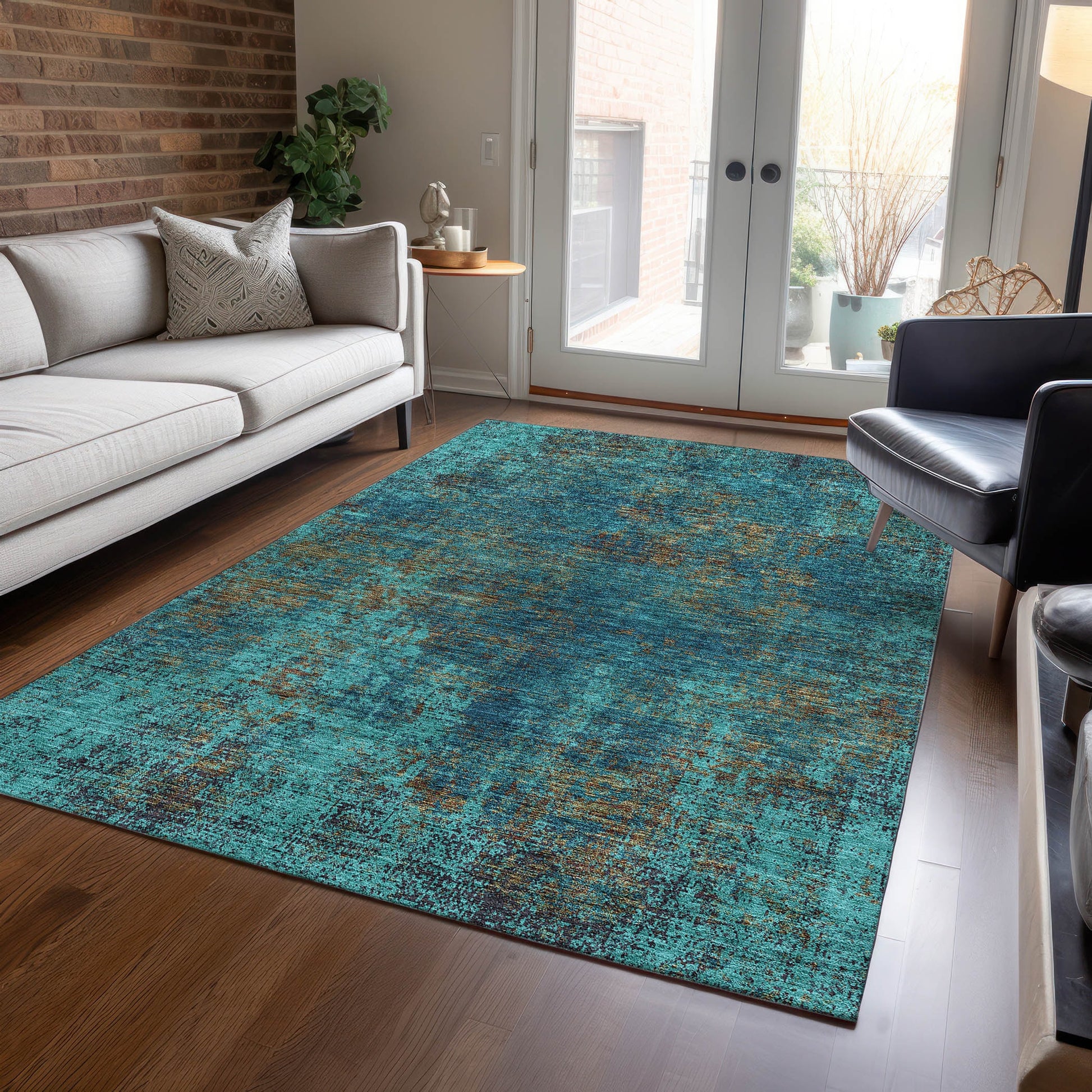 Addison Rugs Chantille ACN940TE 8 x 10 (ft) Loomed Teal Rectangular Indoor/Outdoor Machine washable Pet Friendly Area rug