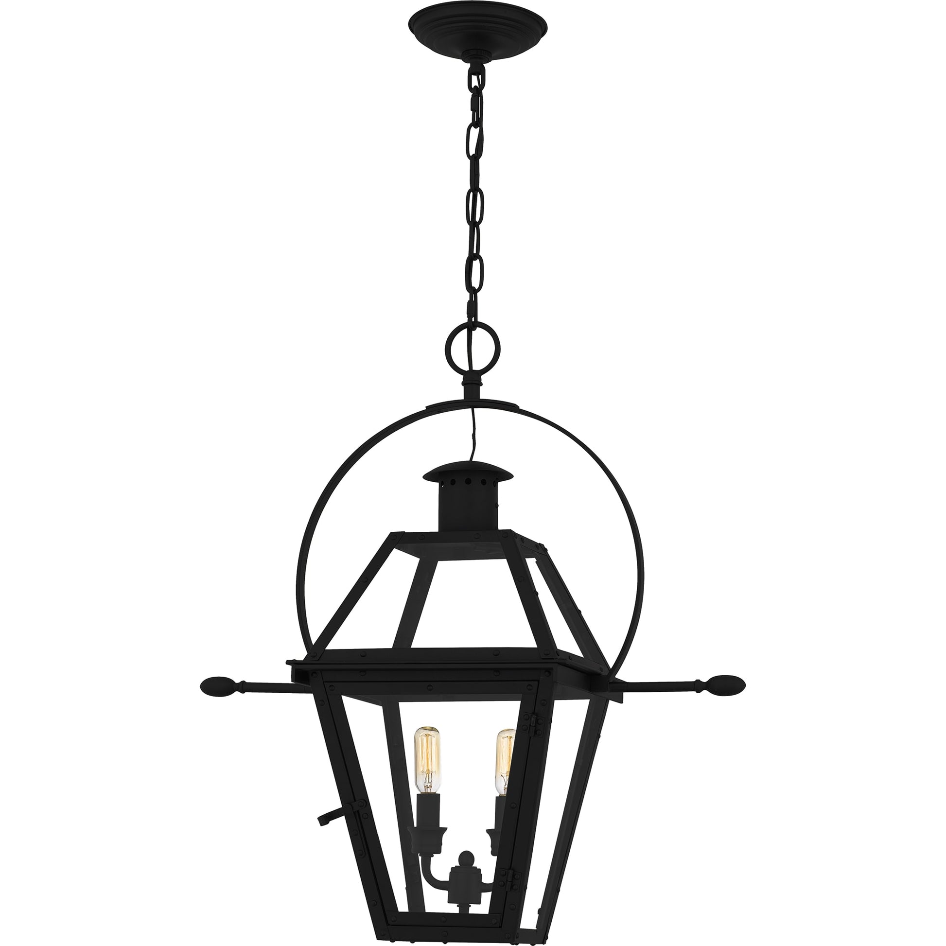 Quoizel Rue De Royal 2 -Light Earth Black Traditional Clear glass Rectangle Outdoor Hanging Pendant light