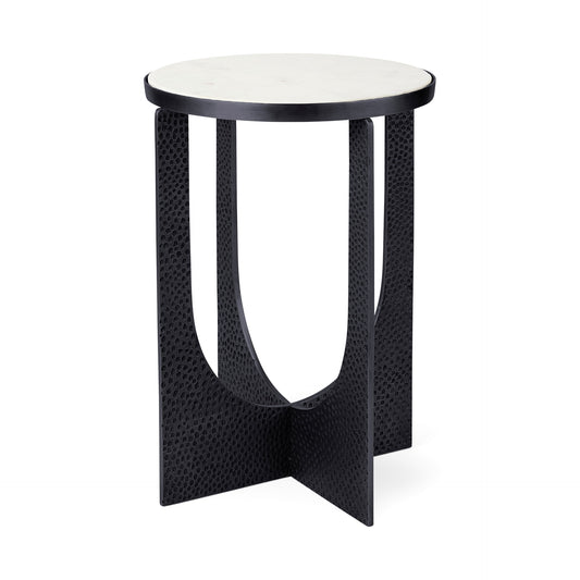 Mercana 16.5-in W x 23-in H Black Granite/Marble Round Farmhouse End Table