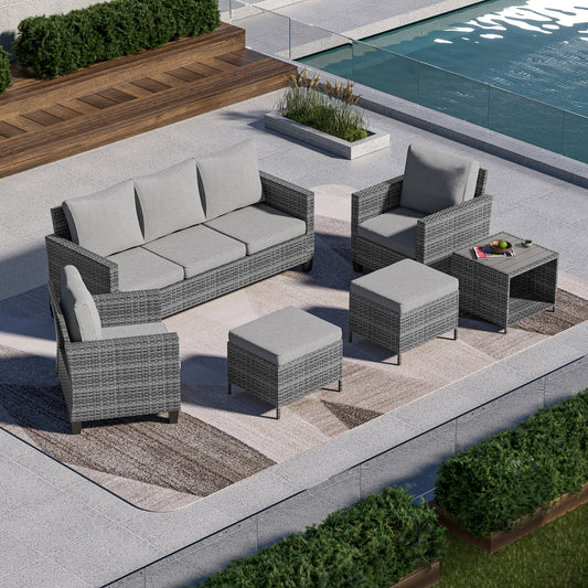 ACEGOSES 6 -Piece Wicker Patio Sofa Conversation Set with Light Gray Cushions