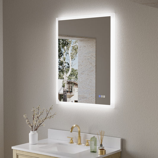 WELLFOR GALAXY LED Mirror 28-Inches x 36-Inches Polished Frameless Rectangle Dimmable Lighted Fog Free Bathroom Vanity Mirror ( White )