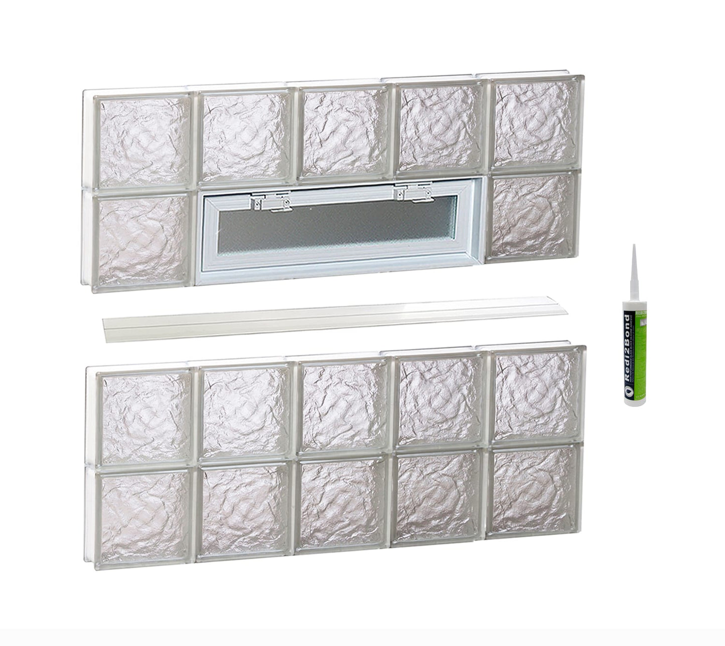 REDI2SET Ice Glass 38-3/4-in x 31-in Frameless Replacement Vented Glass Block Window