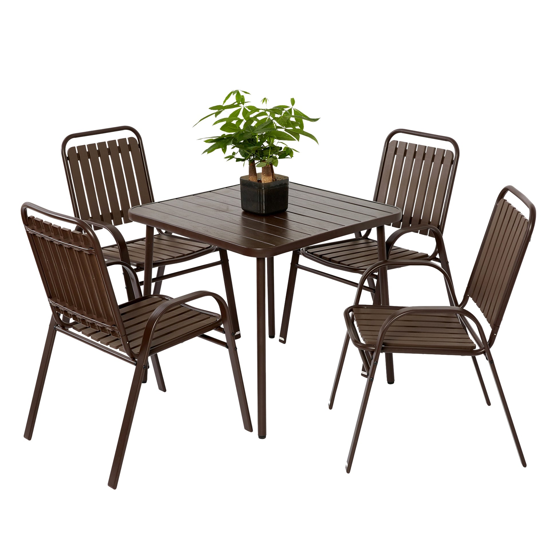 AHIOU HOME Abigail 5 -Piece Brown Patio Dining Set Steel Square Table with 4 Stationary Chairs