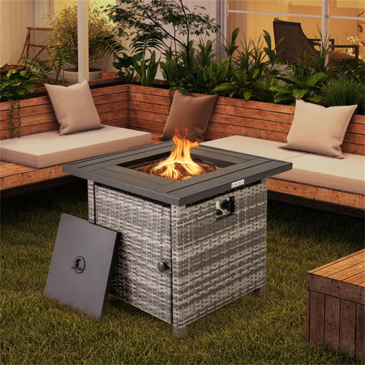 BABOOM 29-in W Mix Gray Wicker Square Tabletop Liquid propane Fire pit table