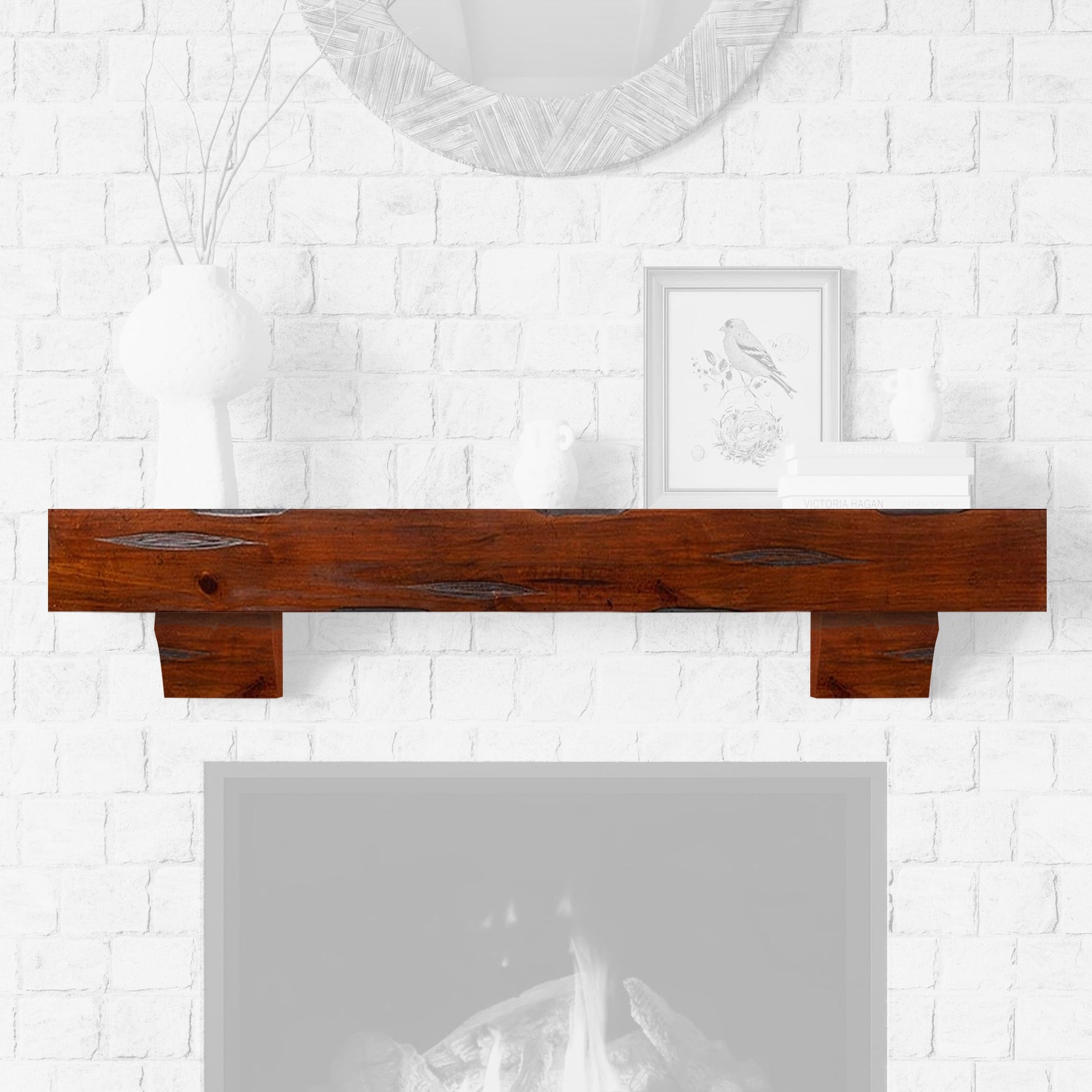 Mantels Direct 60-in W x 5-in H x 9-in D Cherry Rustic Distressed Pine Hollow Rustic Fireplace Mantel