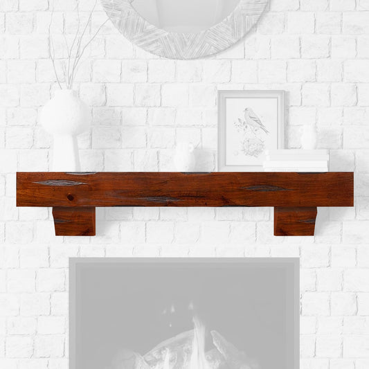 Mantels Direct 60-in W x 5-in H x 9-in D Cherry Rustic Distressed Pine Hollow Rustic Fireplace Mantel