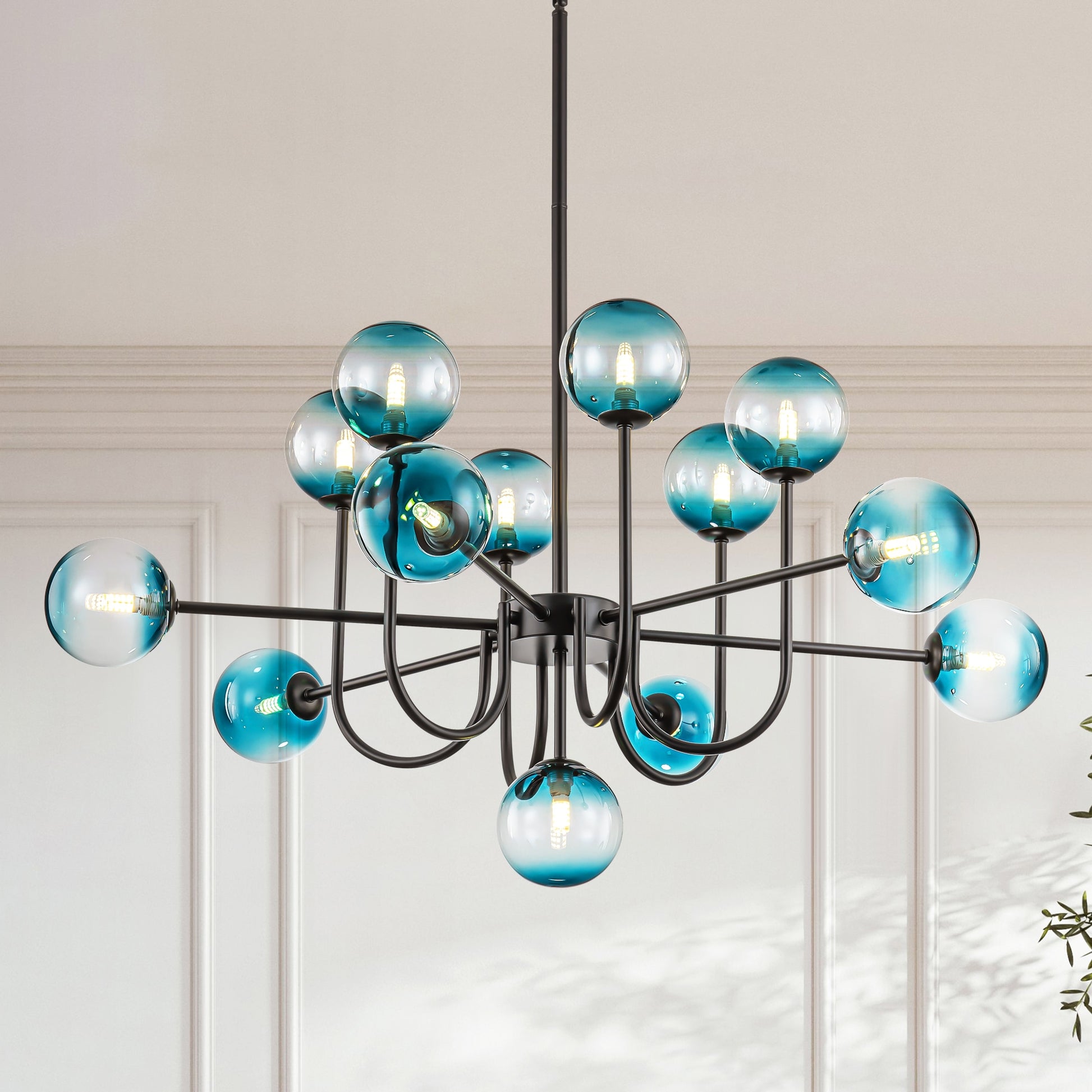 Rennnsan Isaiah 13 -Light Matte Black Mid-century For Use in Bedrooms, Dining Rooms, Foyers, Kitchens, Living Rooms Chandelier