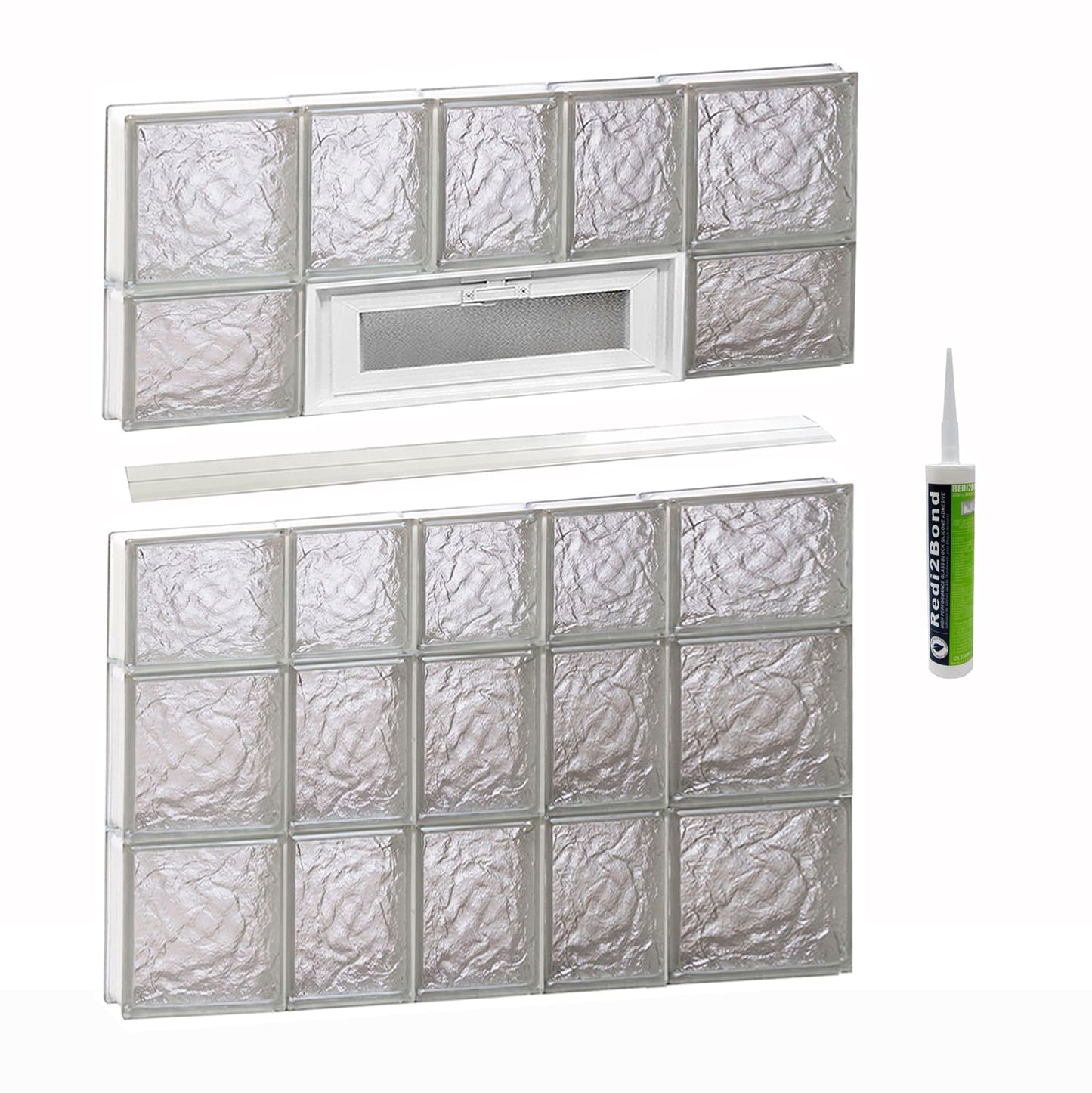 REDI2SET Ice Glass 32-3/4-in x 34-3/4-in Frameless Replacement Vented Glass Block Window