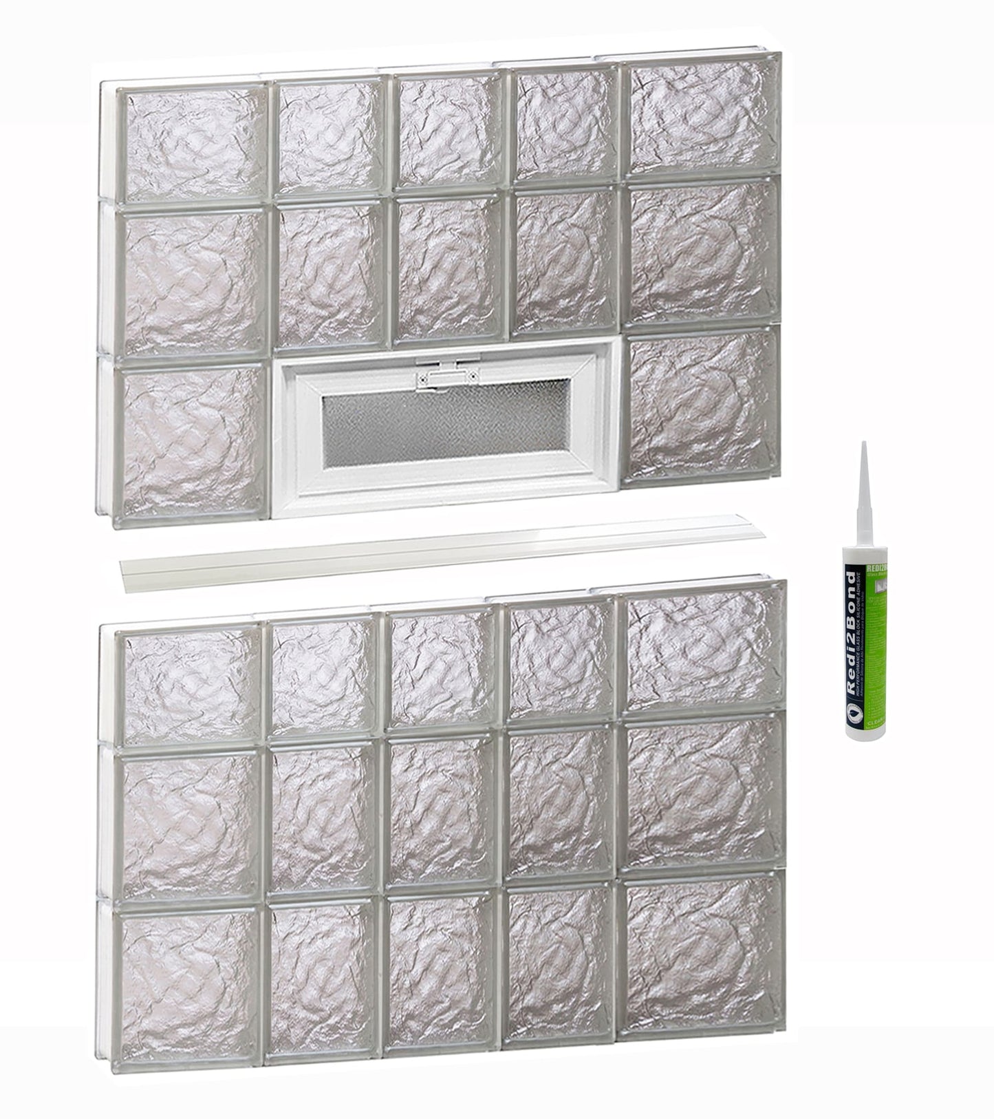 REDI2SET Ice Glass 32-3/4-in x 42-1/2-in Frameless Replacement Vented Glass Block Window