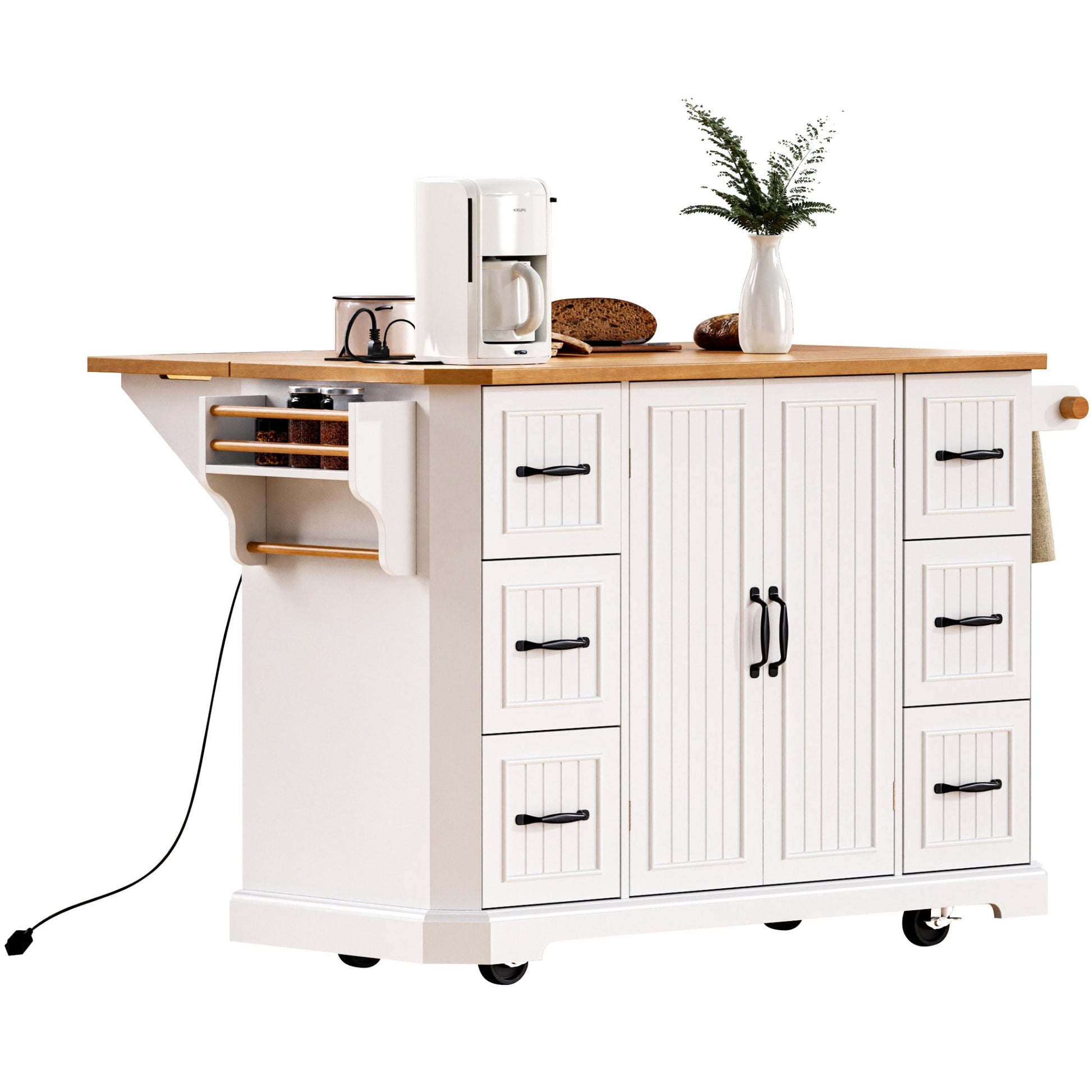 Damerin Black Wood Base with Wood Wood Top Rolling Kitchen Island ( 29.75-in x 55.5-in x 36-in )