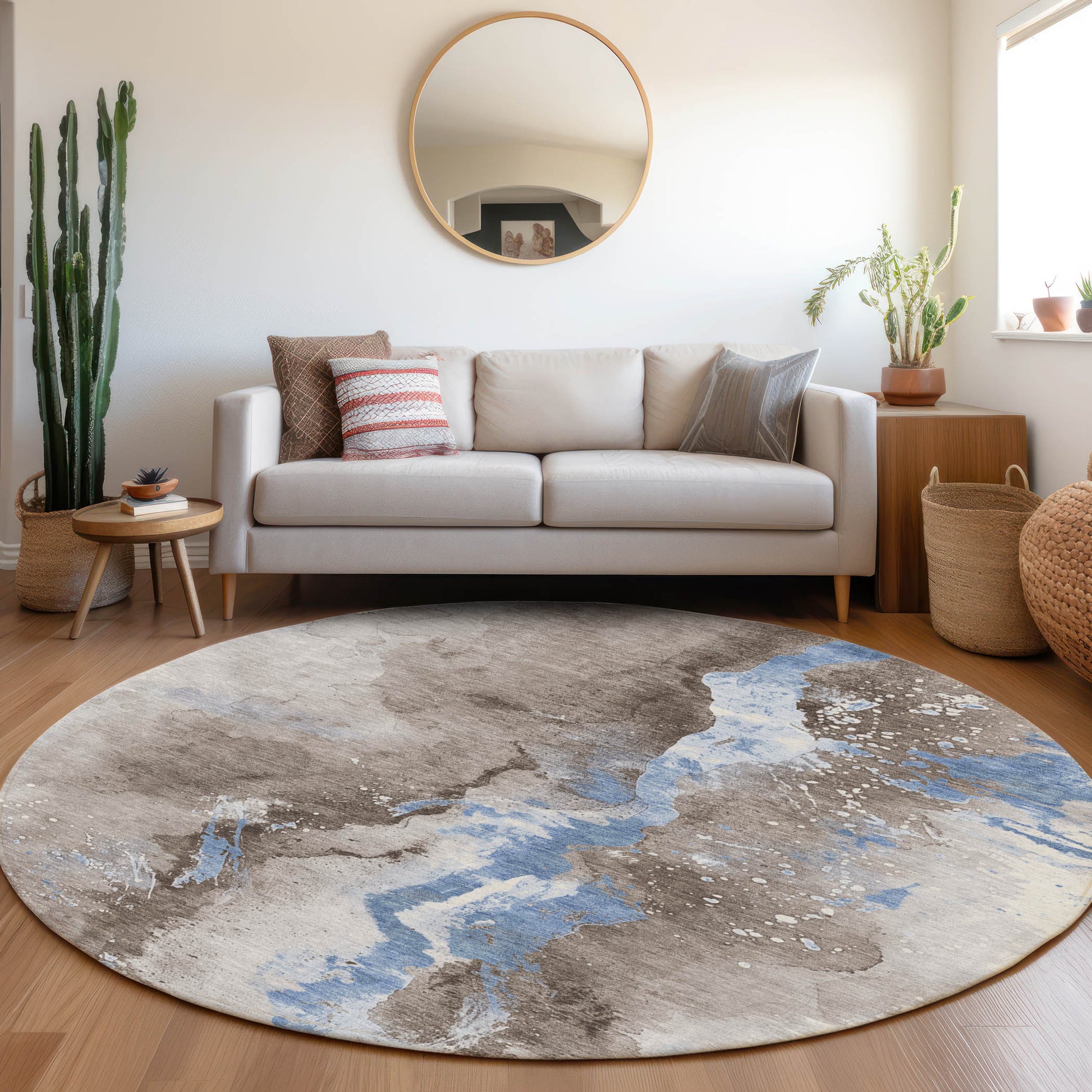 Addison Rugs Chantille ACN1712TP 8 x 8 (ft) Loomed Taupe Round Indoor/Outdoor Machine washable Pet Friendly Area rug