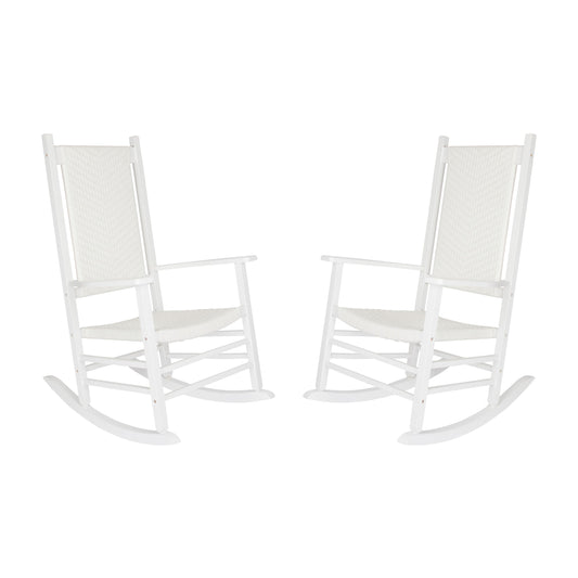 Shine Company Set of 2 White Wood Frame Rocking Chair with Slat Seat