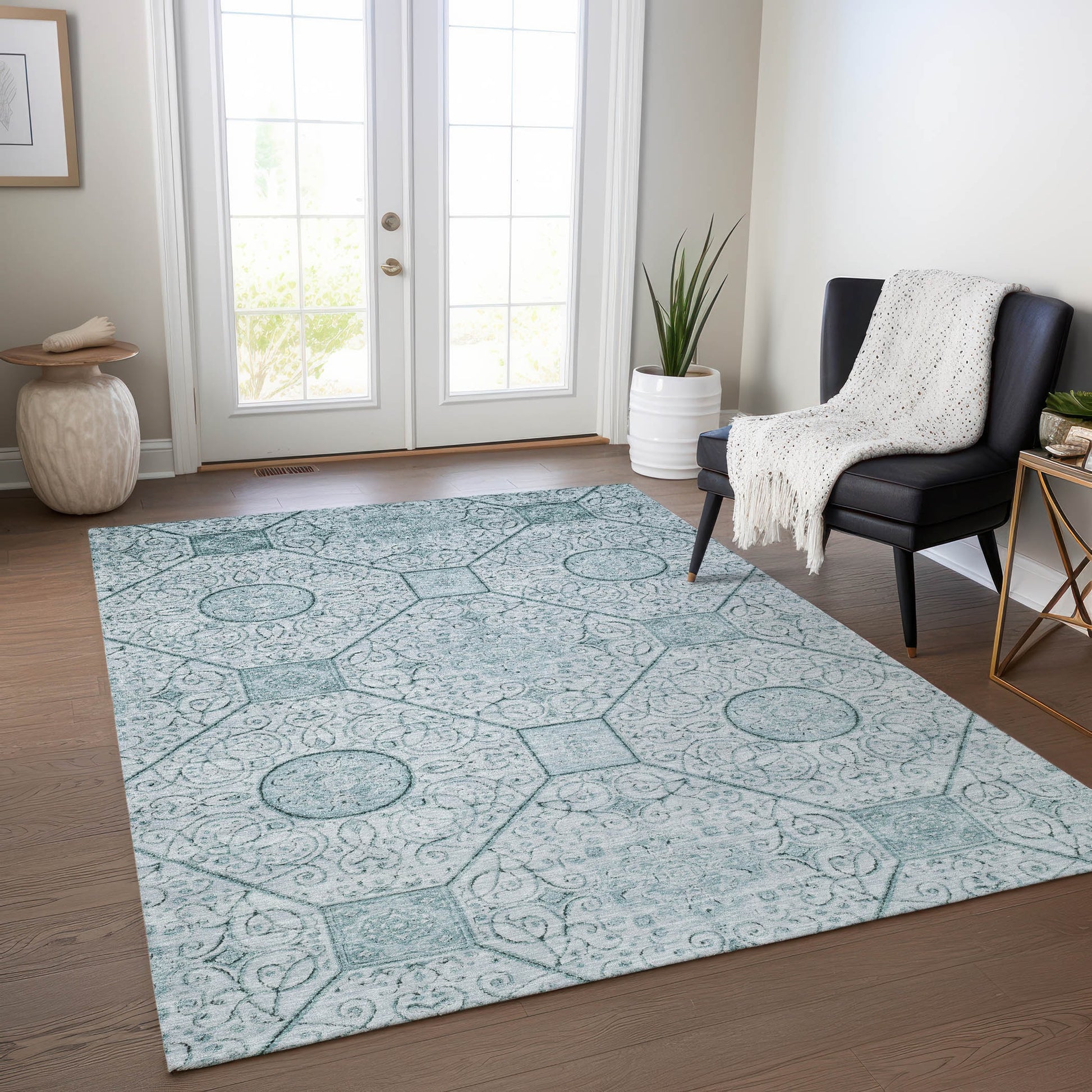 Addison Rugs Chantille ACN1748AQ 9 x 12 (ft) Loomed Aqua Rectangular Indoor/Outdoor Machine washable Pet Friendly Area rug