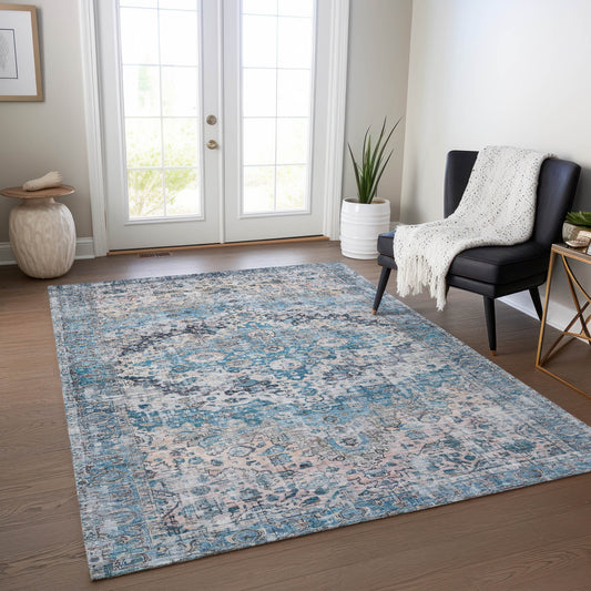 Addison Rugs Chantille ACN1755BU 8 x 10 (ft) Loomed Blue Rectangular Indoor/Outdoor Machine washable Pet Friendly Area rug