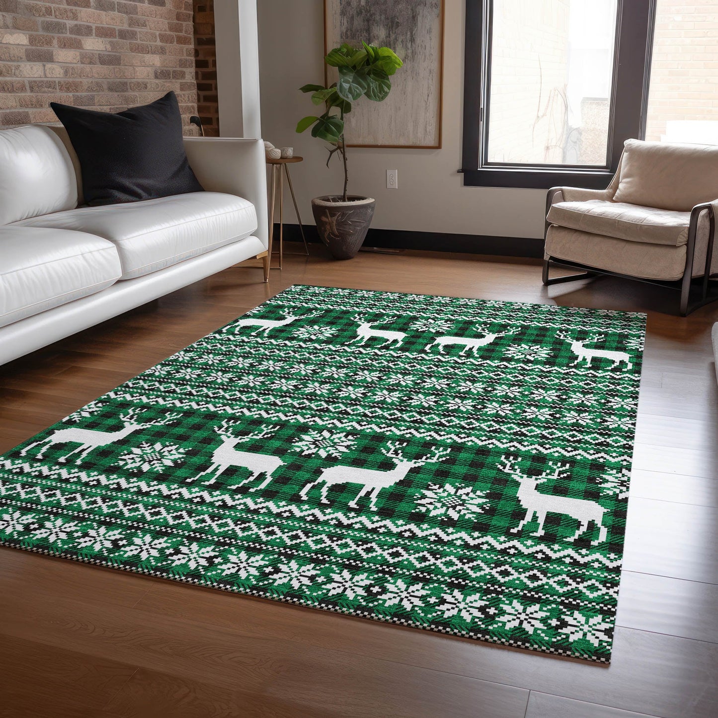 Addison Rugs Chantille ACN1820GE 8 x 10 (ft) Loomed Green Rectangular Indoor/Outdoor Machine washable Pet Friendly Area rug