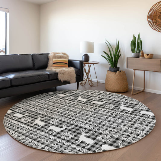 Addison Rugs Chantille ACN1820GY 8 x 8 (ft) Loomed Gray Round Indoor/Outdoor Machine washable Pet Friendly Area rug