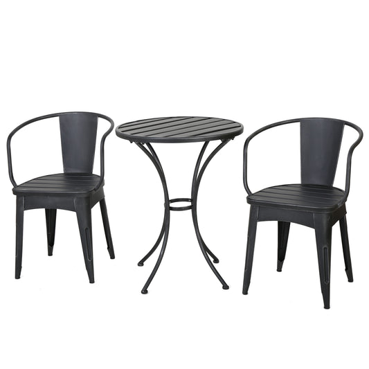 Best Selling Home Decor Colmar 3 -Piece Black Bistro Patio Dining Set Iron Round Table with 2 Stationary Chairs