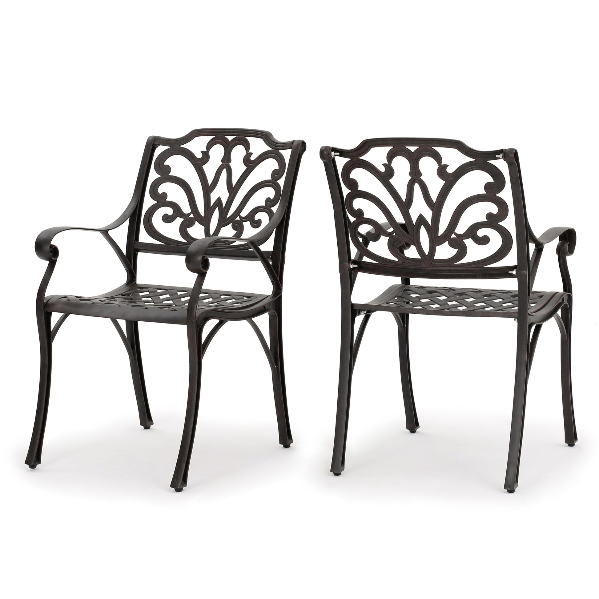 Best Selling Home Decor Alfresco Set of 2 Bronze Metal Frame Stationary Dining Chair with Bronze Solid Seat