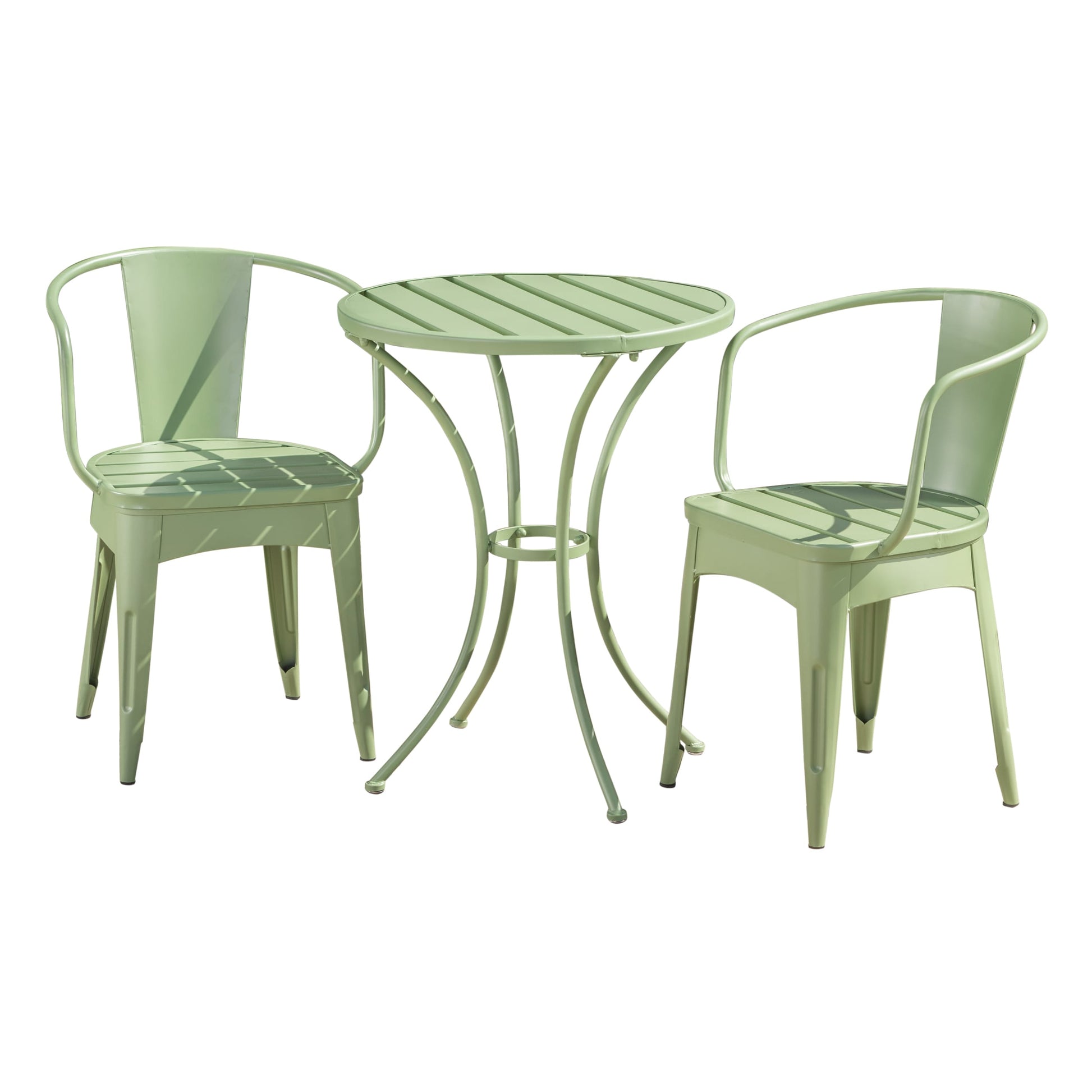 Best Selling Home Decor Mayfield 3 -Piece Matte Green Bistro Patio Dining Set Iron Round Table with 2 Stationary Chairs