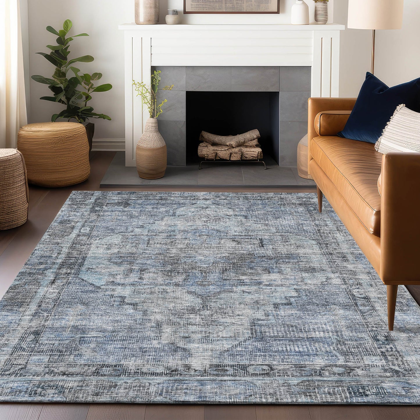 Addison Rugs Chantille ACN1729BU 9 x 12 (ft) Loomed Blue Rectangular Indoor/Outdoor Machine washable Pet Friendly Area rug