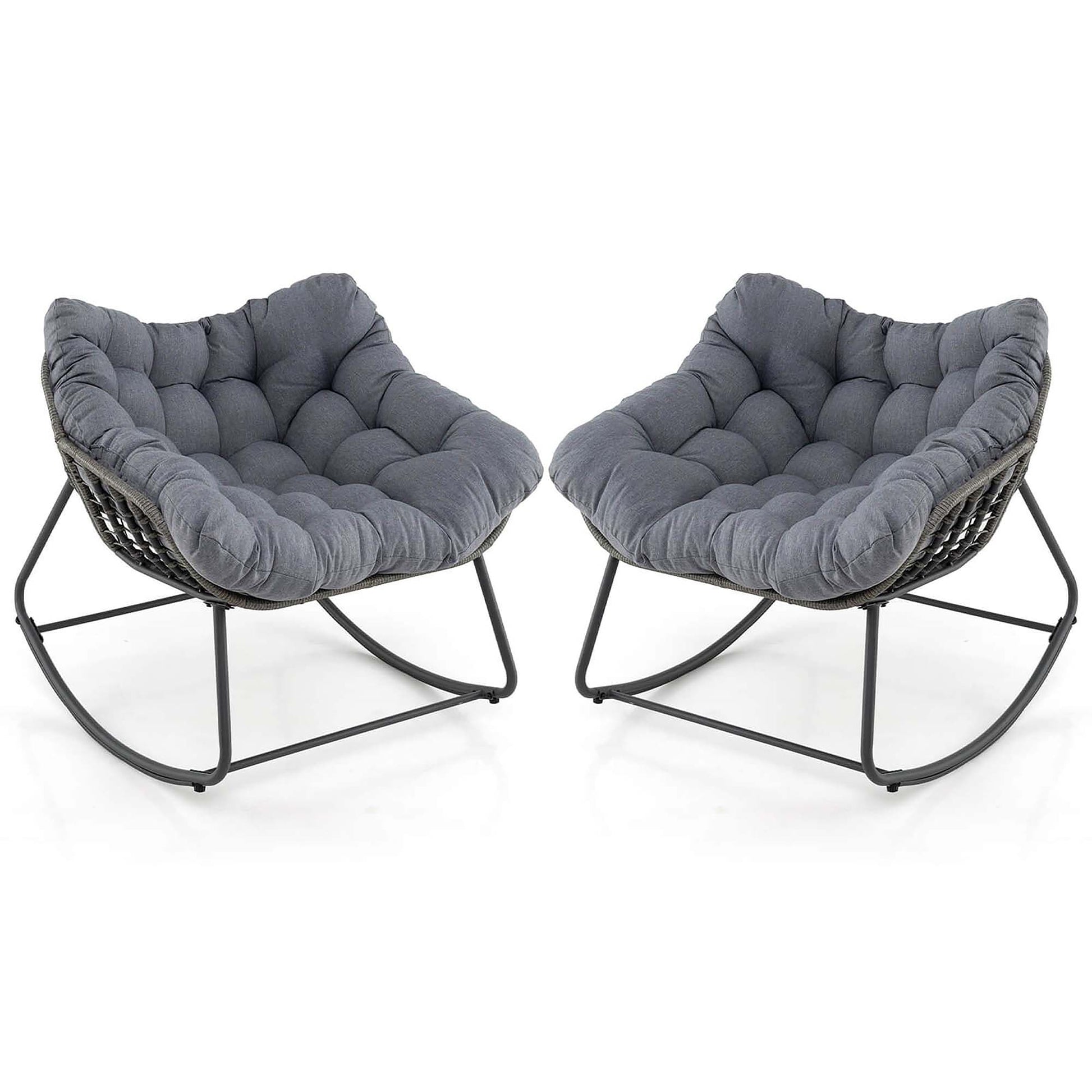 Costway Set of 2 Rattan Mix Gray Metal Frame Egg Chair with Gray Gray Cushioned Seat