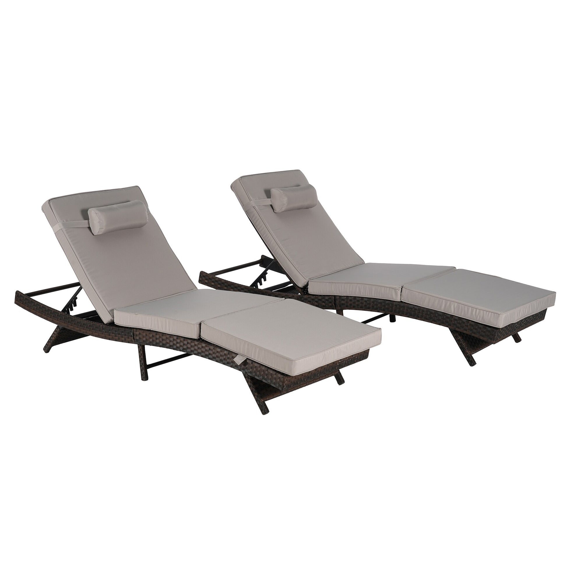 SINOFURN Set of 2 Wicker Brown Wicker Frame Stationary Recliner Chair with Gray Cushioned Seat