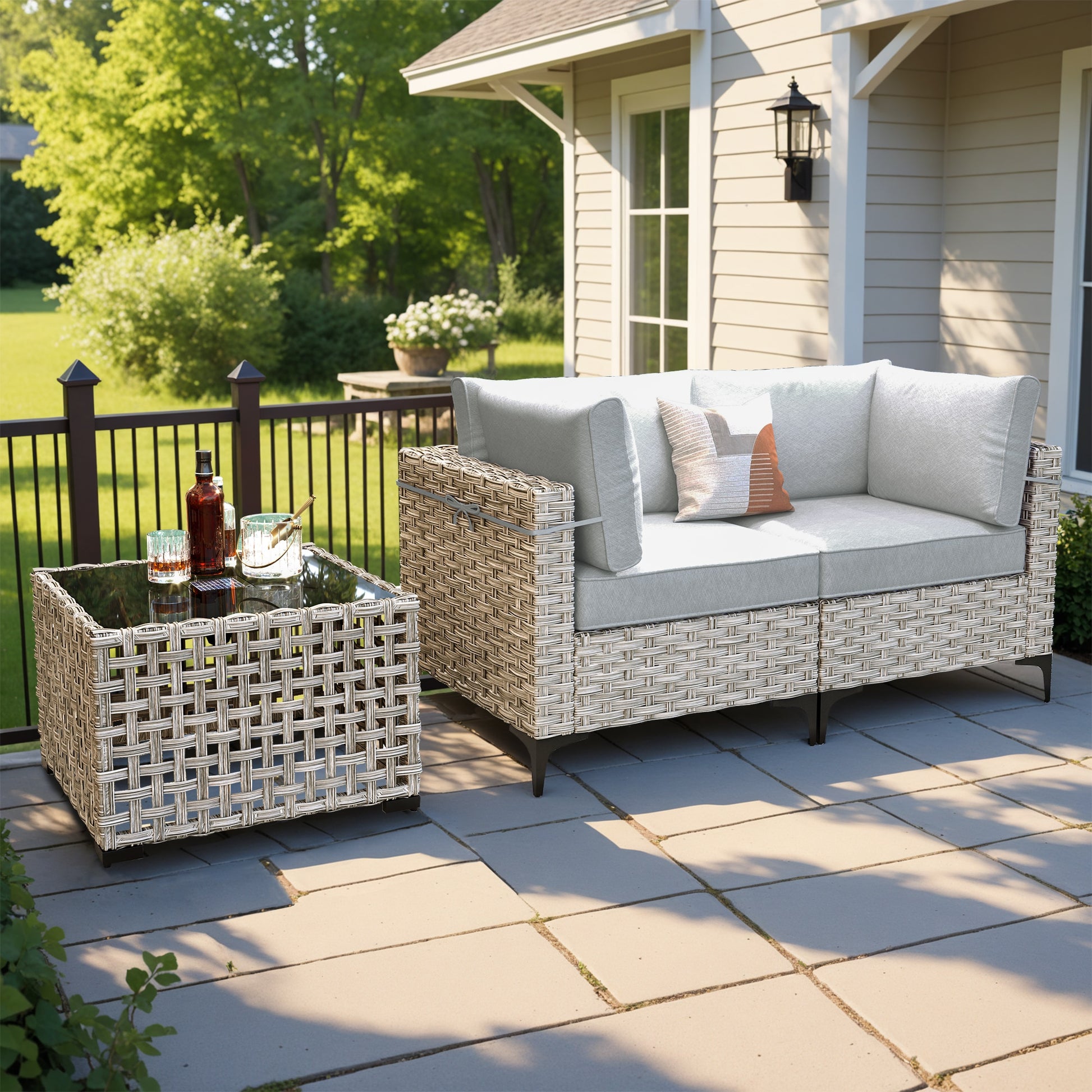 ALTRIGUS 3 -Piece Wicker Patio Sofa Conversation Set with Light Gray Cushions